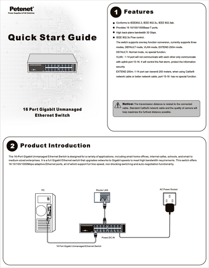 16-Port Gigabit Unmanaged Ethernet Switch