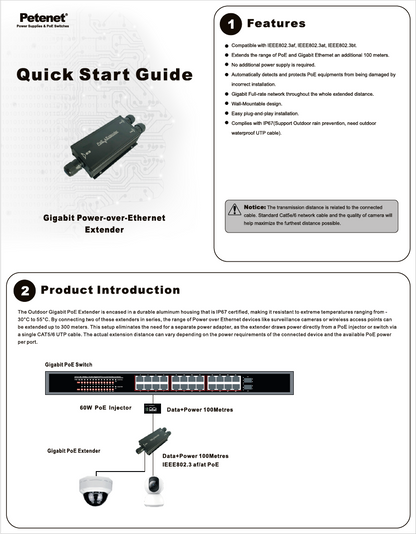 2-Ch Outdoor Waterproof Gigabit PoE Extender