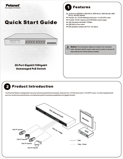 20-Port Gigabit/10Gigabit Unmanaged PoE Switch