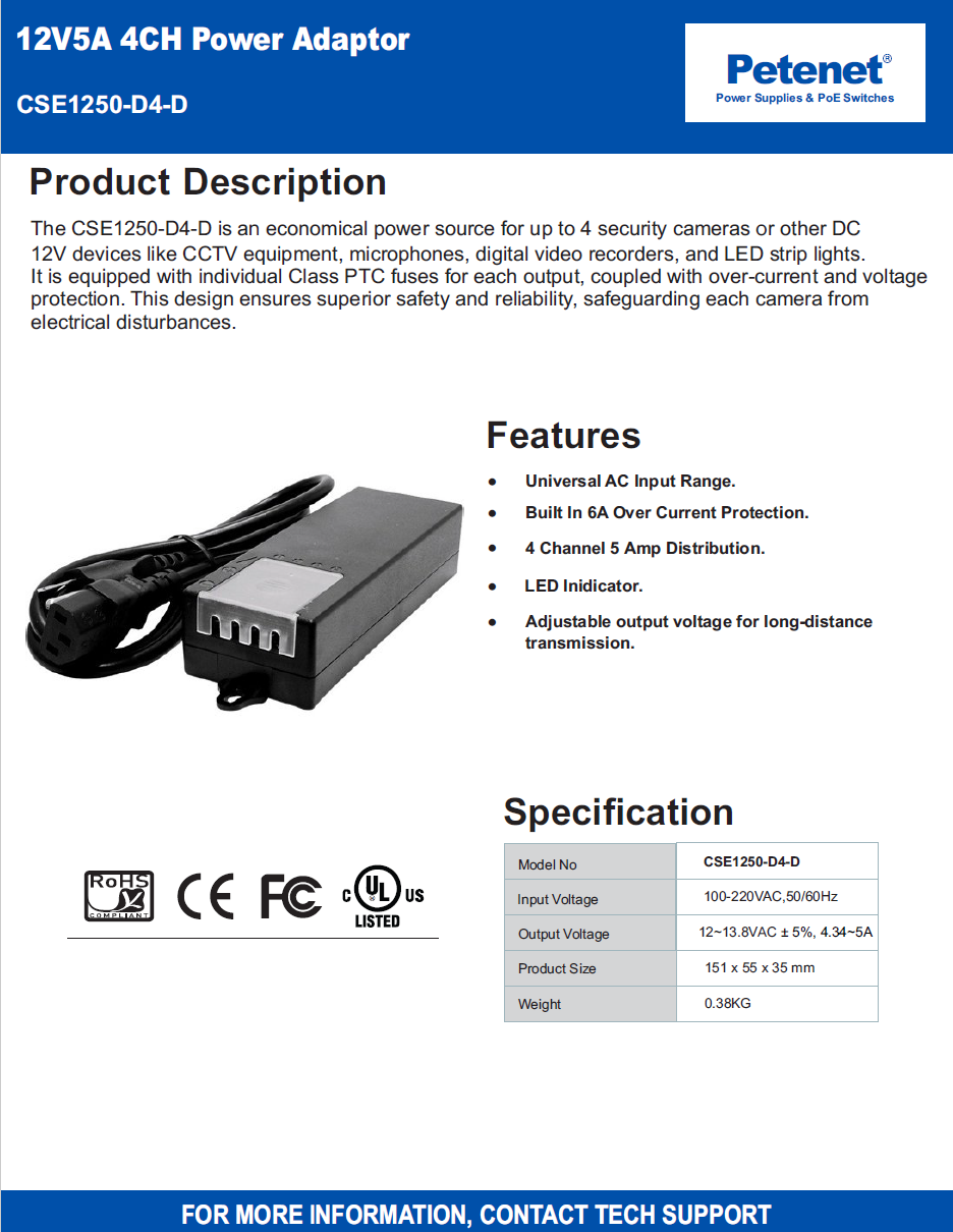 4-Ch 5A 12V Power Adaptor