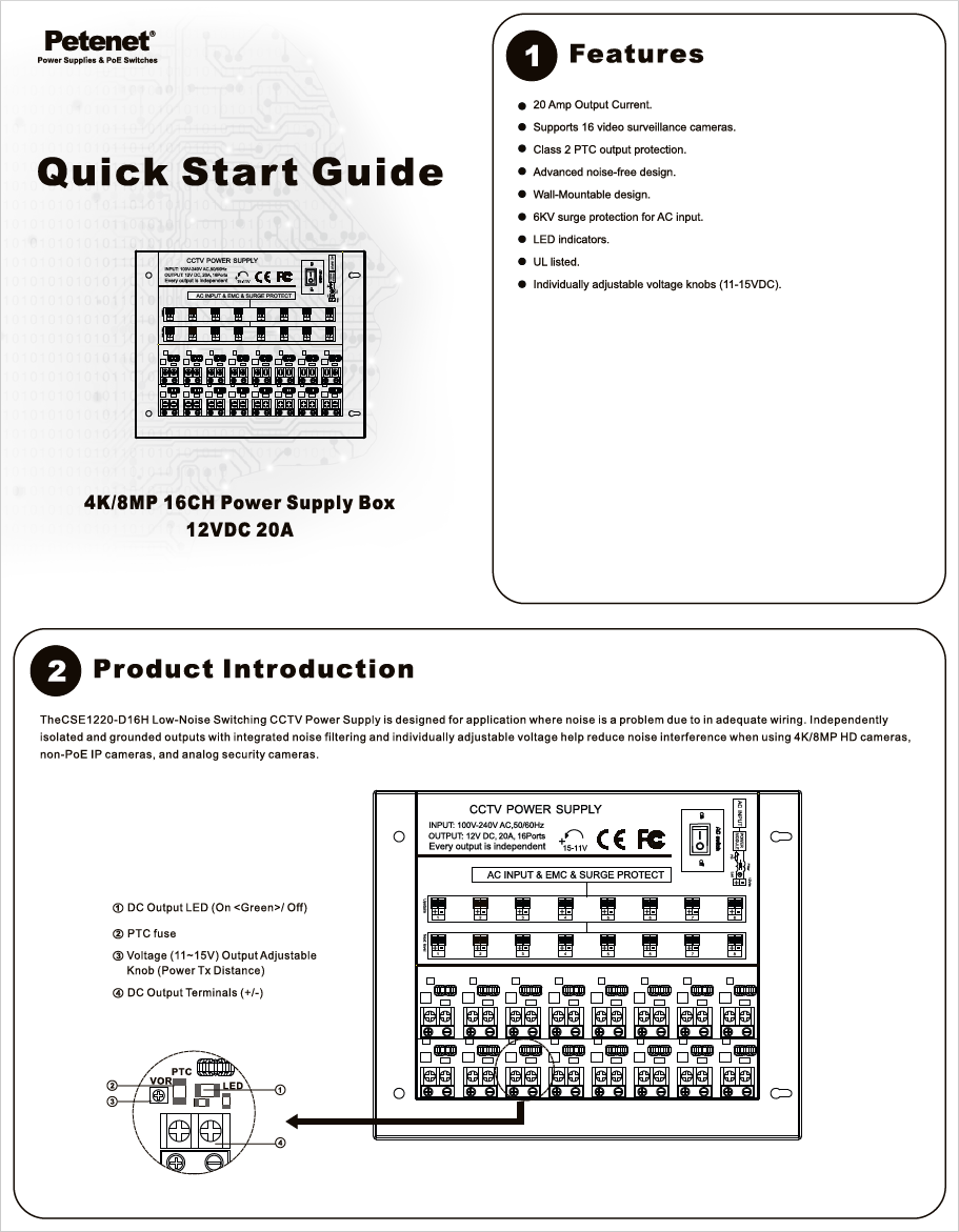 4K/8MP 16-Ch 20A Power Supply Box