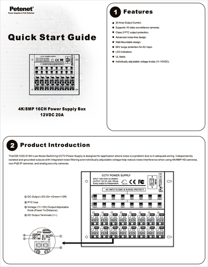 4K/8MP 16-Ch 20A Power Supply Box