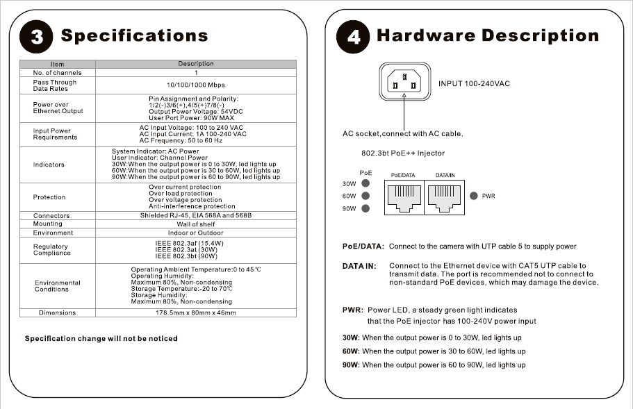 90W Gigabit PoE++ Injector