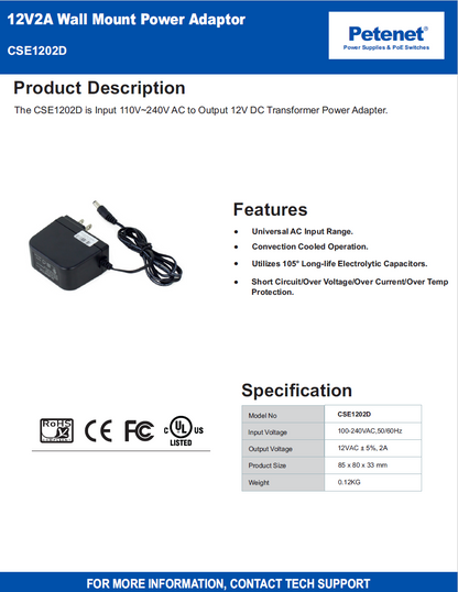 DC 12V 2A Power Adaptor