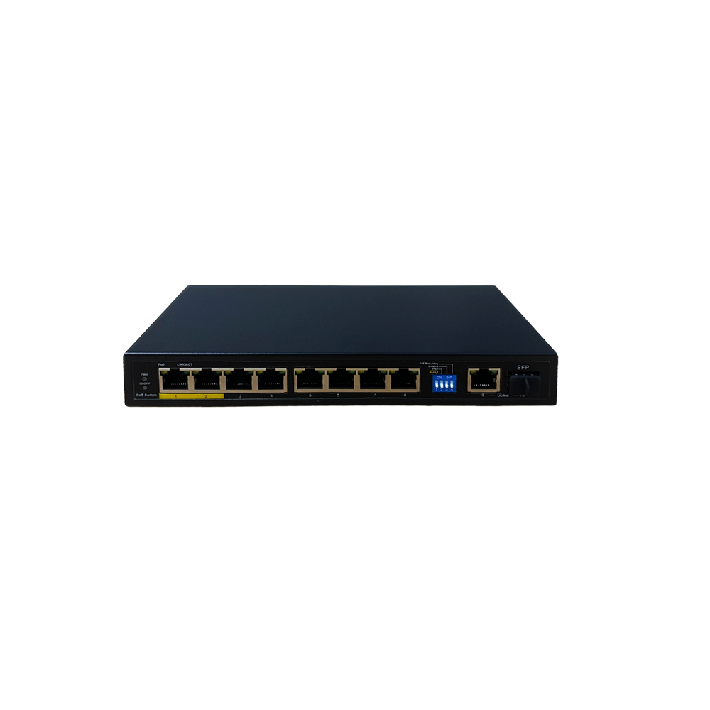 8-Port Gigabit PoE+ Switch wtih 1 Gigabit RJ45 and 1 Gigabit SFP Upink Ports